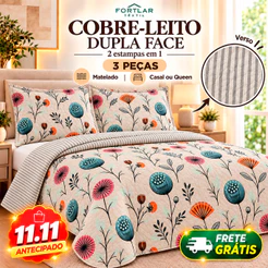 Colcha Cobre Leito Casal Queen Dupla Face 2 Porta Travesseiros Estampada Mateladoi