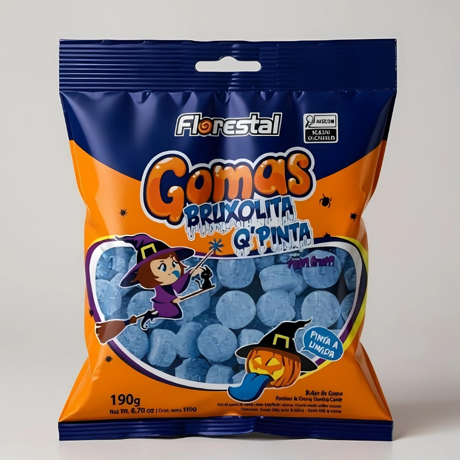Bala Gomas Bruxolita - Tutti‑Frutti Pinta Língua - 190g - 45 unidades - Florestal - Rizzo