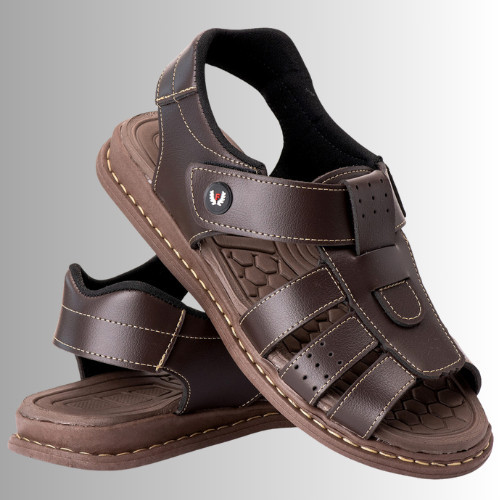 Sandalia Masculina de Couro Legitimo Ortopédica de Couro Sintético Sola Anti Stress Anti Derrapante