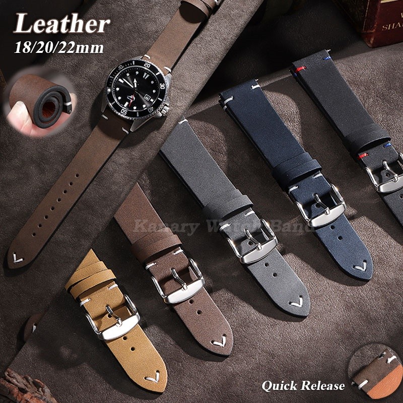 Pulseira De Relógio De Couro Vintage 18mm 20mm 22mm Liberação Rápida Artesanal Costura Masculino Feminino Smartwatch em Oferta na Shopee