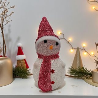 Enfeite Decorativo de Natal com Luz - Boneco de Neve com Cachecol - Rosa Brilhante - 18cm - 1 unidade - Rizzo em Oferta na Shopee