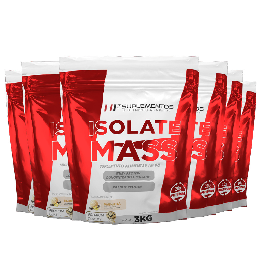 Hipercalórico Isolate Mass Baunilha 3KG Em Pó HF Suplementos Kit 6 unidades  –  Energia e Massa Muscular Magra!