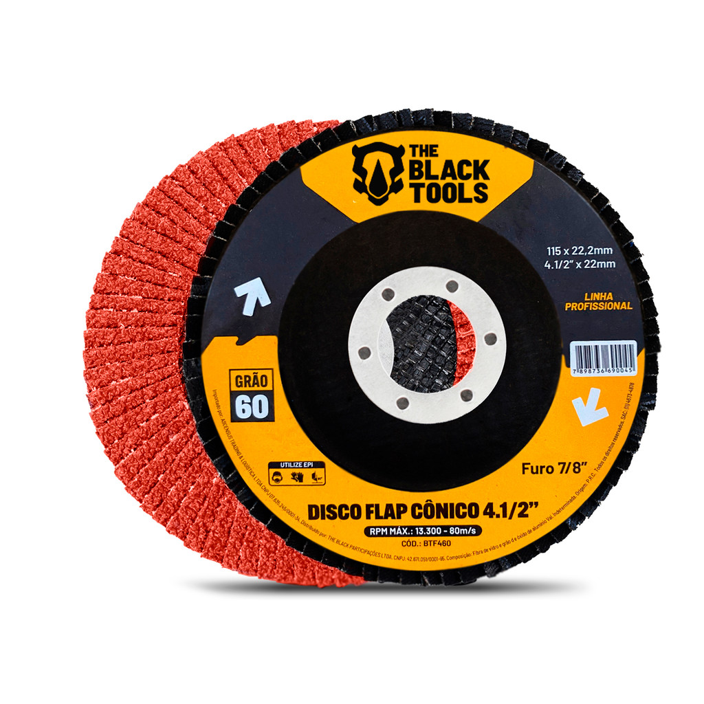 Detalhes do Kit De Discos De Lixa Flap 4.1/2 Grão 60 The Black Tools Com 20 Unidades