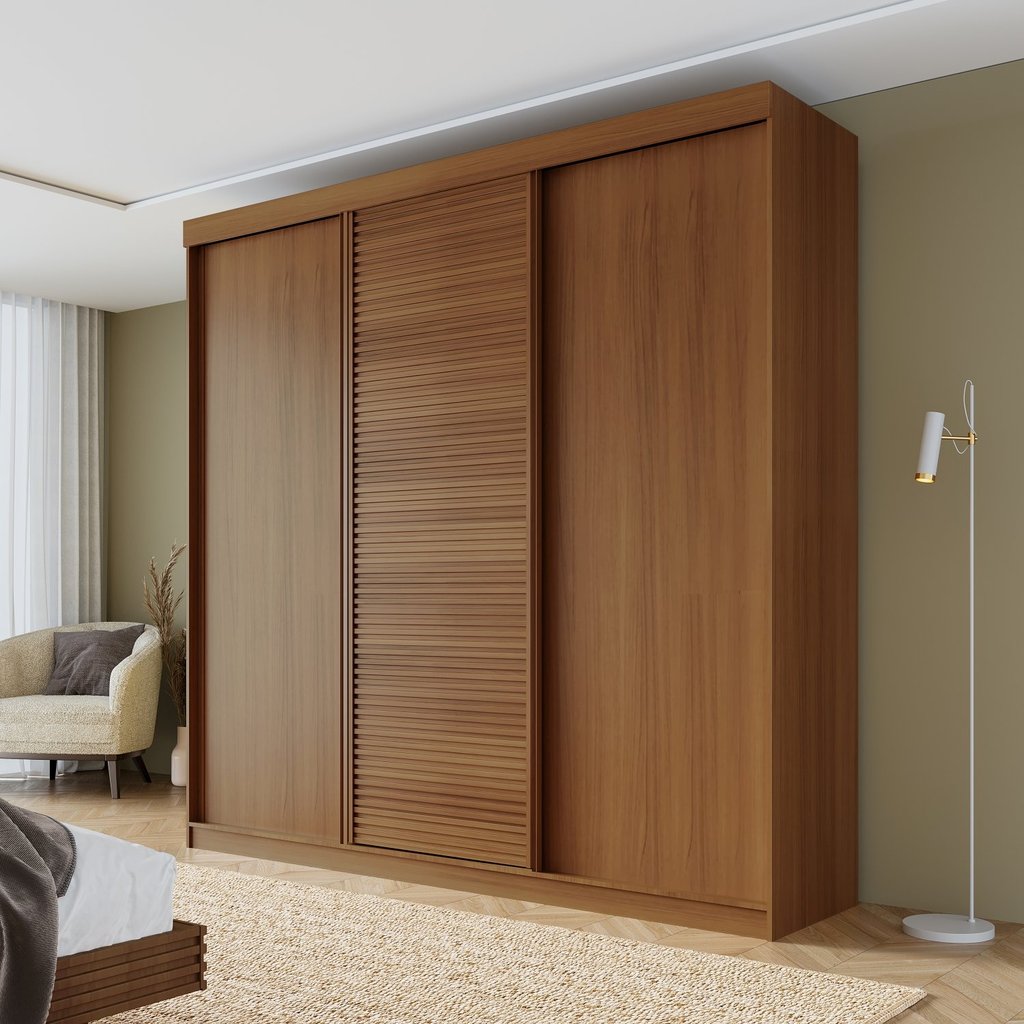 Guarda Roupa Casal 3 Portas de Correr Samambaia CabeCasa MadeiraOriginals Freijó em Oferta na Shopee