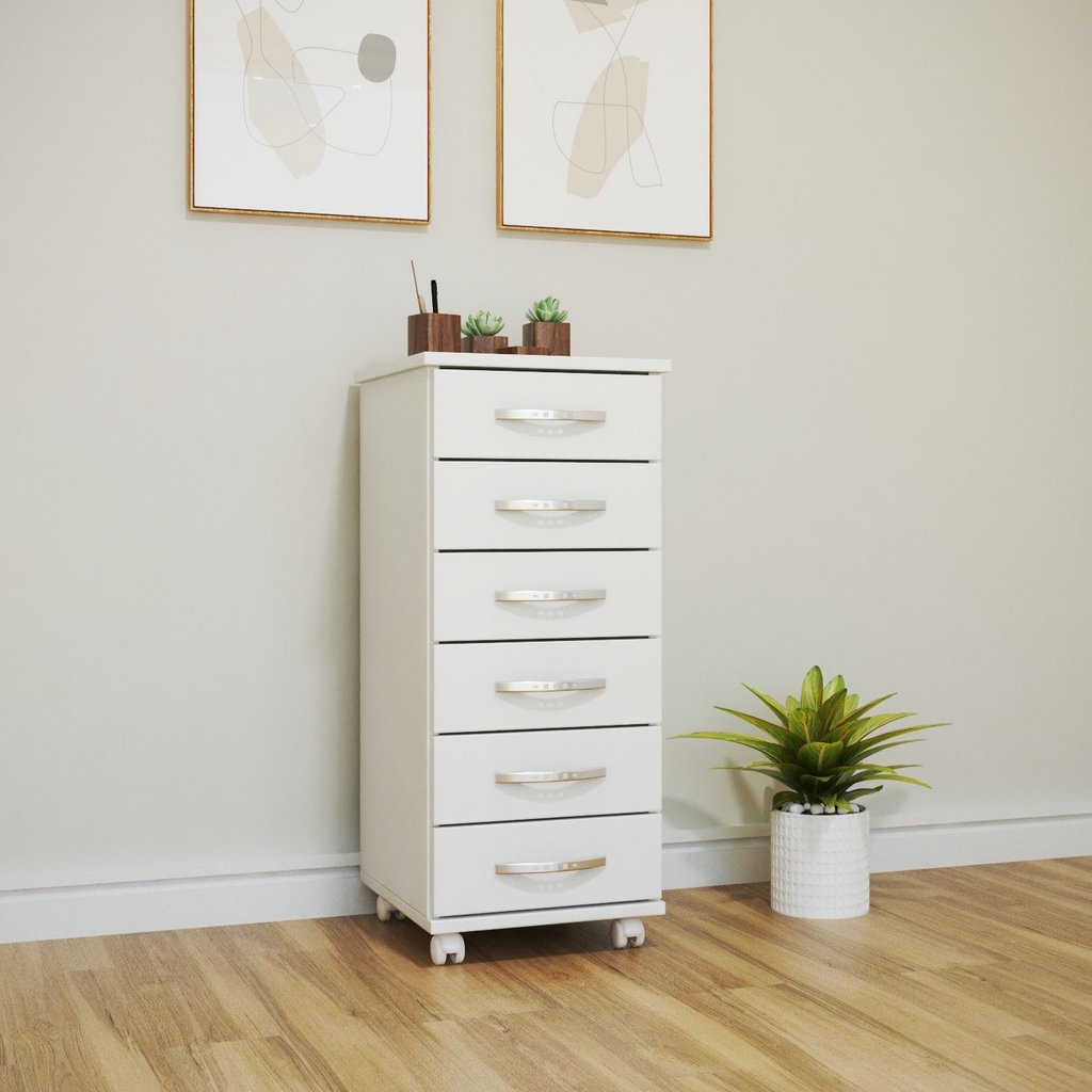 Gaveteiro 6 Gavetas com Rodízio Branco em Oferta na Shopee