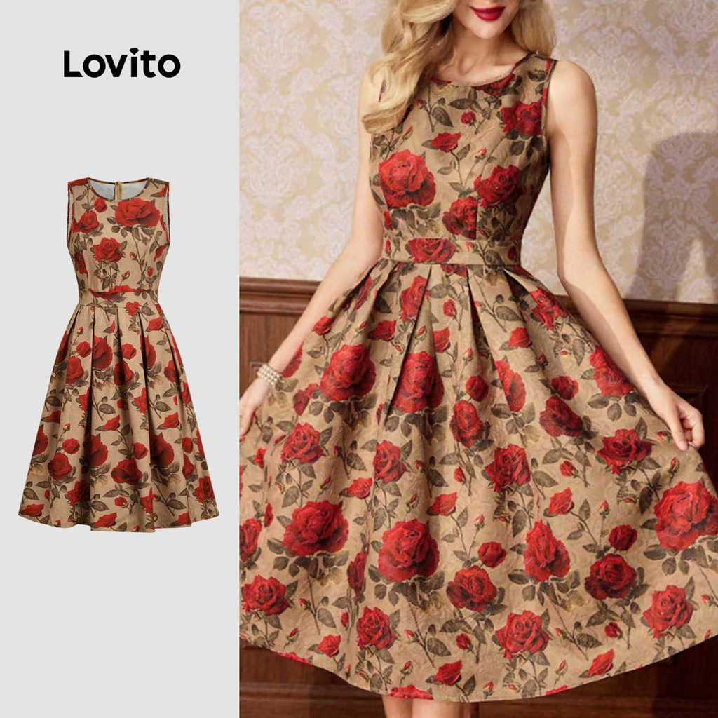 Lovito Vestido Vintage Primavera/verão para Mulheres L154ED236