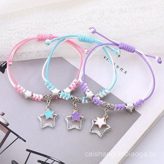 3Pcs/Conjunto Pulseira de Amizade para Casais para Meninas Pingente de Desenho Animado Fofo Ajustável Cor Fashionável pa em Oferta na Shopee