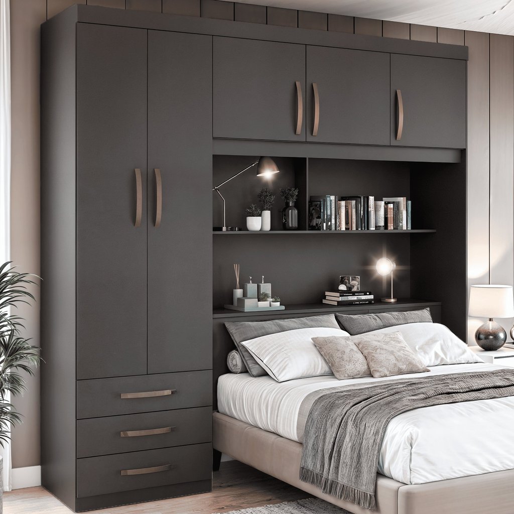 Guarda Roupa 5 Portas 3 Gavetas 1 Baú Cancun Grafite em Oferta na Shopee