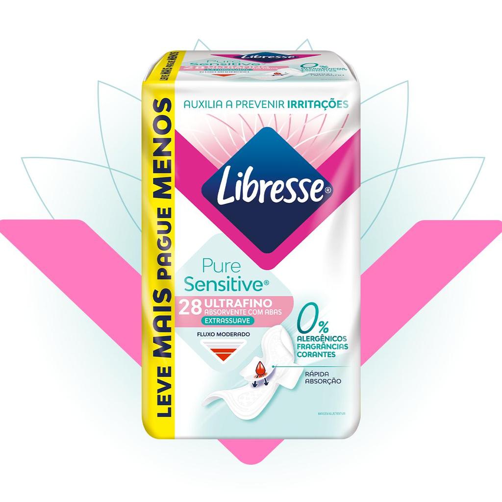 Absorvente Com Abas Libresse Pure Sensitive Ultrafino Dia 28 Unidades em Oferta na Shopee