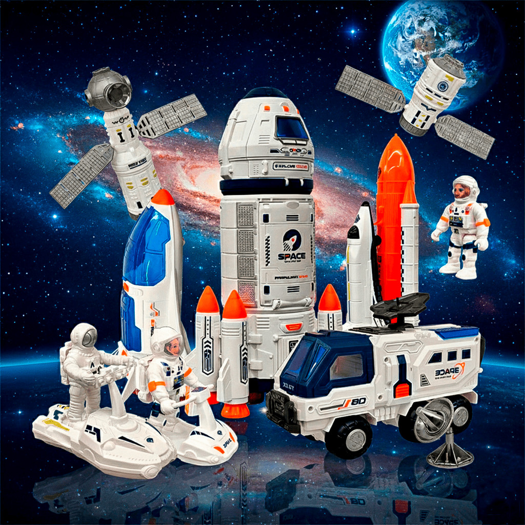 Brinquedo Estação Espacial Astronauta Completo Space Foguete 12 Peças