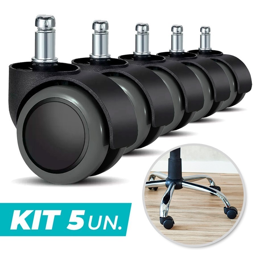 Imagem Kit 5 Rodízios Rodinhas Para Cadeira de Escritório Gamer Silicone Anti-risco Pino 11mm
