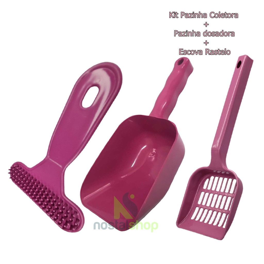 KIT PAZINHA HIGIÊNICA COLETORA + PÁ DOSADORA + ESCOVA RASQUEADA