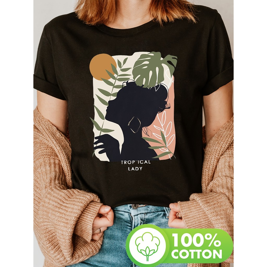 Camiseta Feminina Tropical Palmeira Mão Design Artístico Estampada Confortável Estilosa Moderna Moda Verão