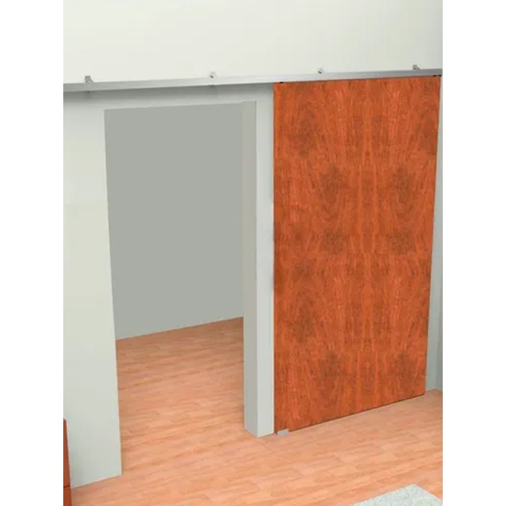 Kit Para Porta De Correr  Natural Com Trilho e  Roldana 4 rodas