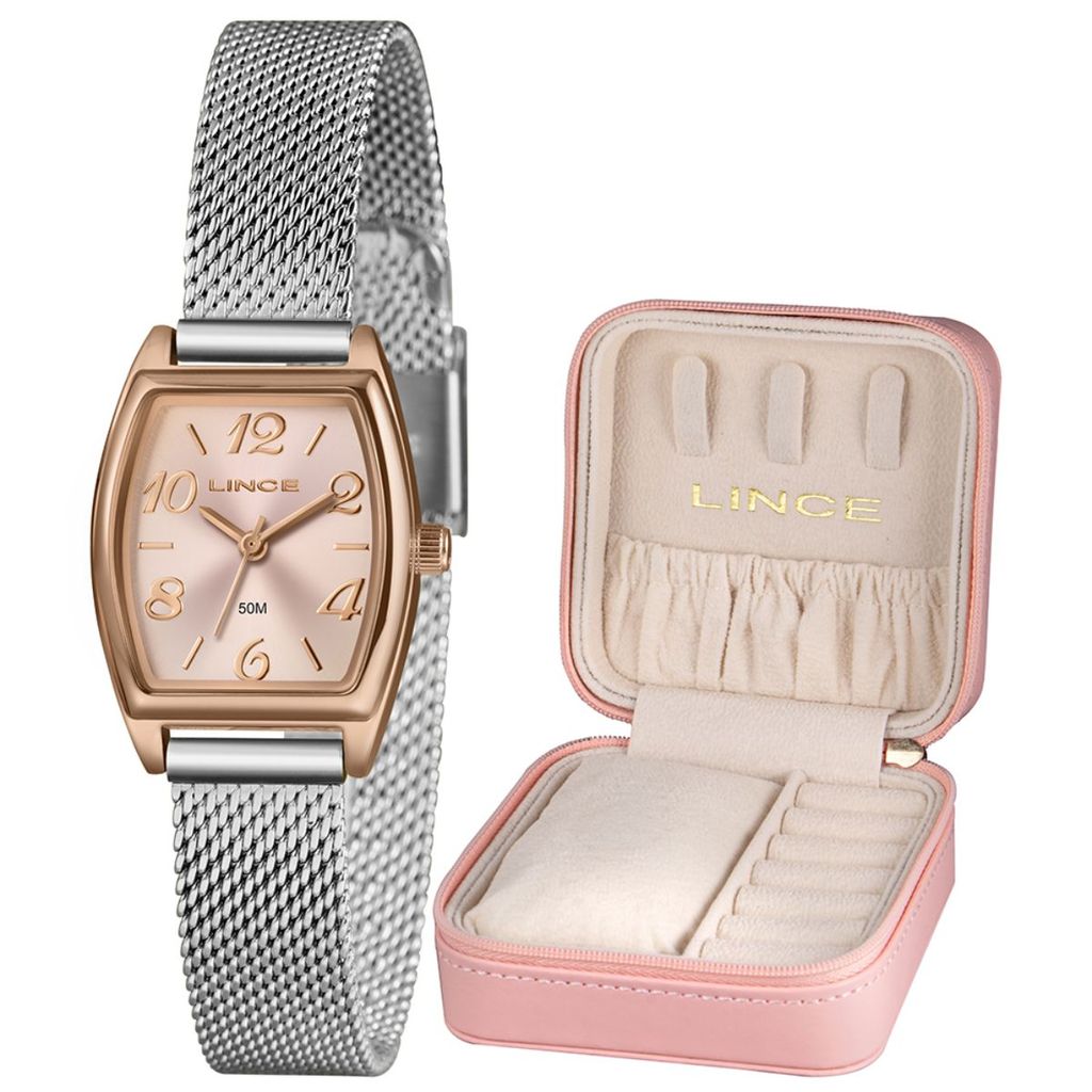 KIT RELÓGIO LINCE FEMININO QUADRADO PRATA/ROSE LQTH278L22 R2SX em Oferta na Shopee