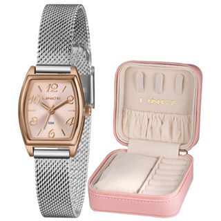 KIT RELÓGIO LINCE FEMININO QUADRADO PRATA/ROSE LQTH278L22 R2SX em Oferta na Shopee