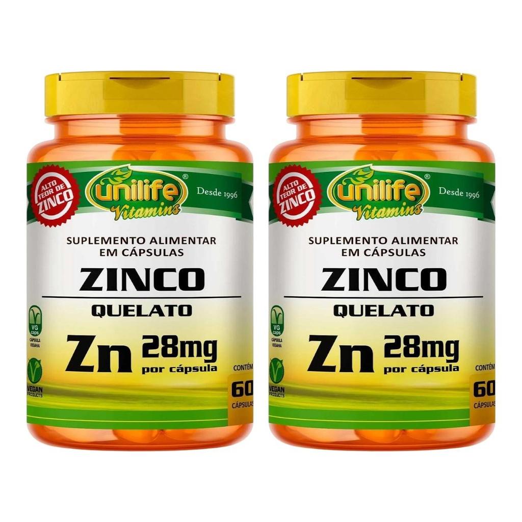 Kit Unilife Zinco Quelato 600mg Com 2Uni De 60 Cápsulas Cada