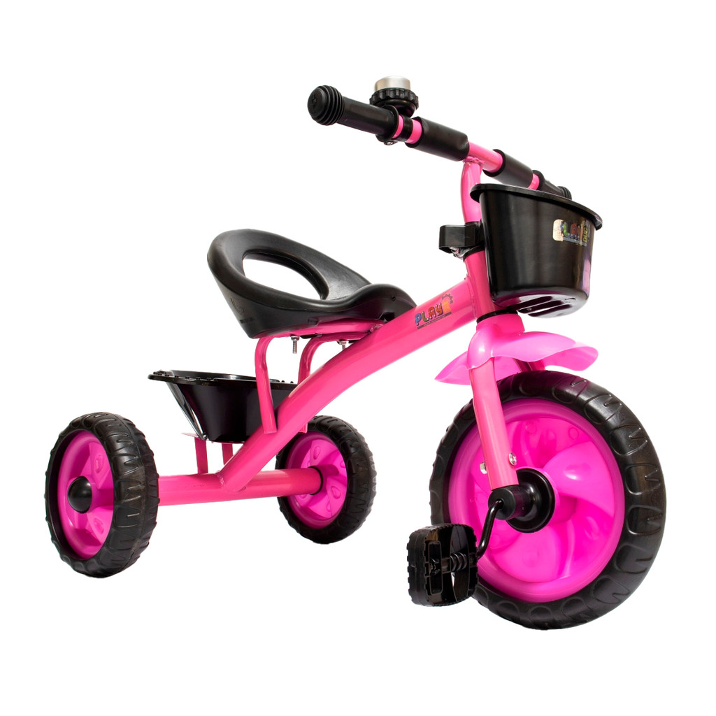 Triciclo Infantil Rosa 3 Rodas Motoca Com Cesta e Buzina - PlayDuc em Oferta na Shopee