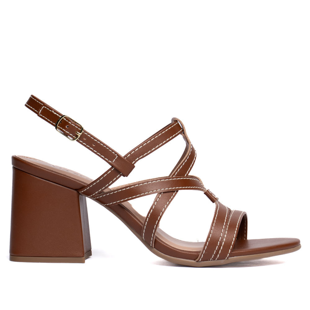 Sandália Feminina Salto Bloco Tiras Entrelaçadas Marrom em Oferta na Shopee