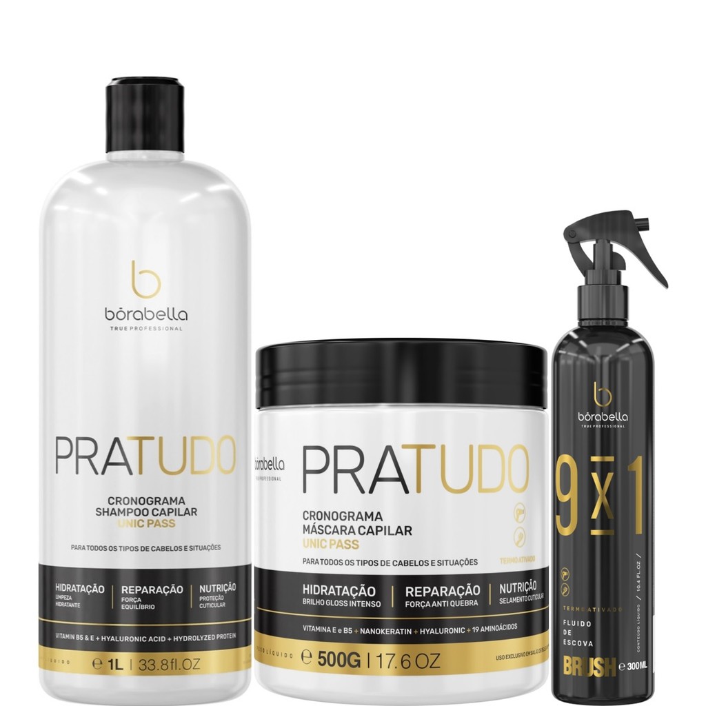 Borabella Shampoo Pratudo 1L + Máscara Pratudo 500g + Brush 300ml em Oferta na Shopee