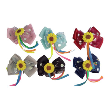 Laço Duplo Junino de Cetim c/ Botão de Girassol e Fitas de Cetim