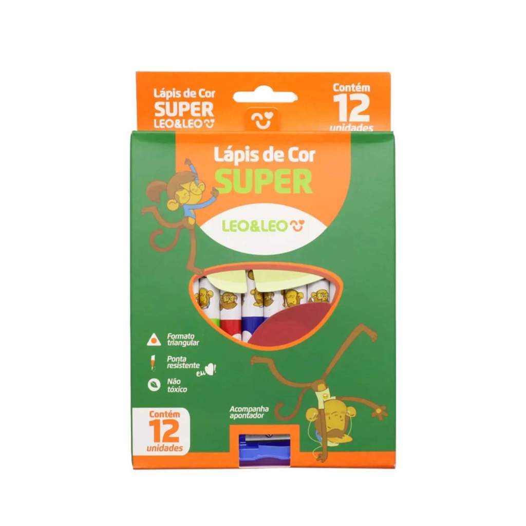 Lápis 12 Cores Super Triangular com Apontador (Cor Sortida) Leo&Leo Leonora - 4393 em Oferta na Shopee