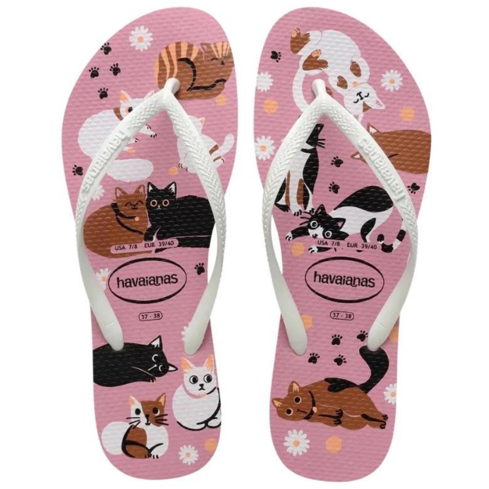 Chinelo Infantil Havaianas Slim Pets Menina - Rosa e Branco em Oferta na Shopee