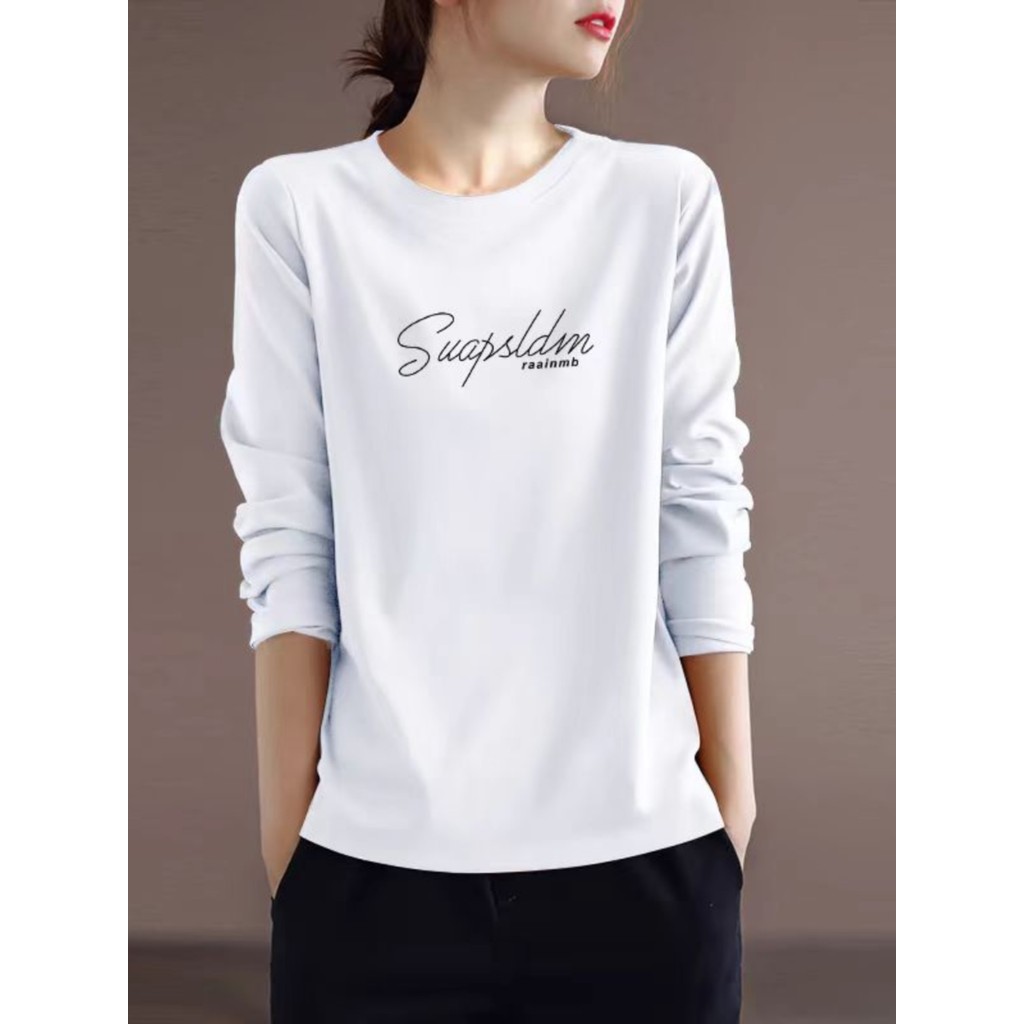 Marca de comércio exterior exportação puro algodão manga comprida venda quente impresso camiseta feminina primavera outo
