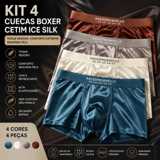 Kit 4 Cuecas Cetim Boxer Masculina Sofisticada Toque Sedoso sem marcação segunda pele esportes leves executiva premium