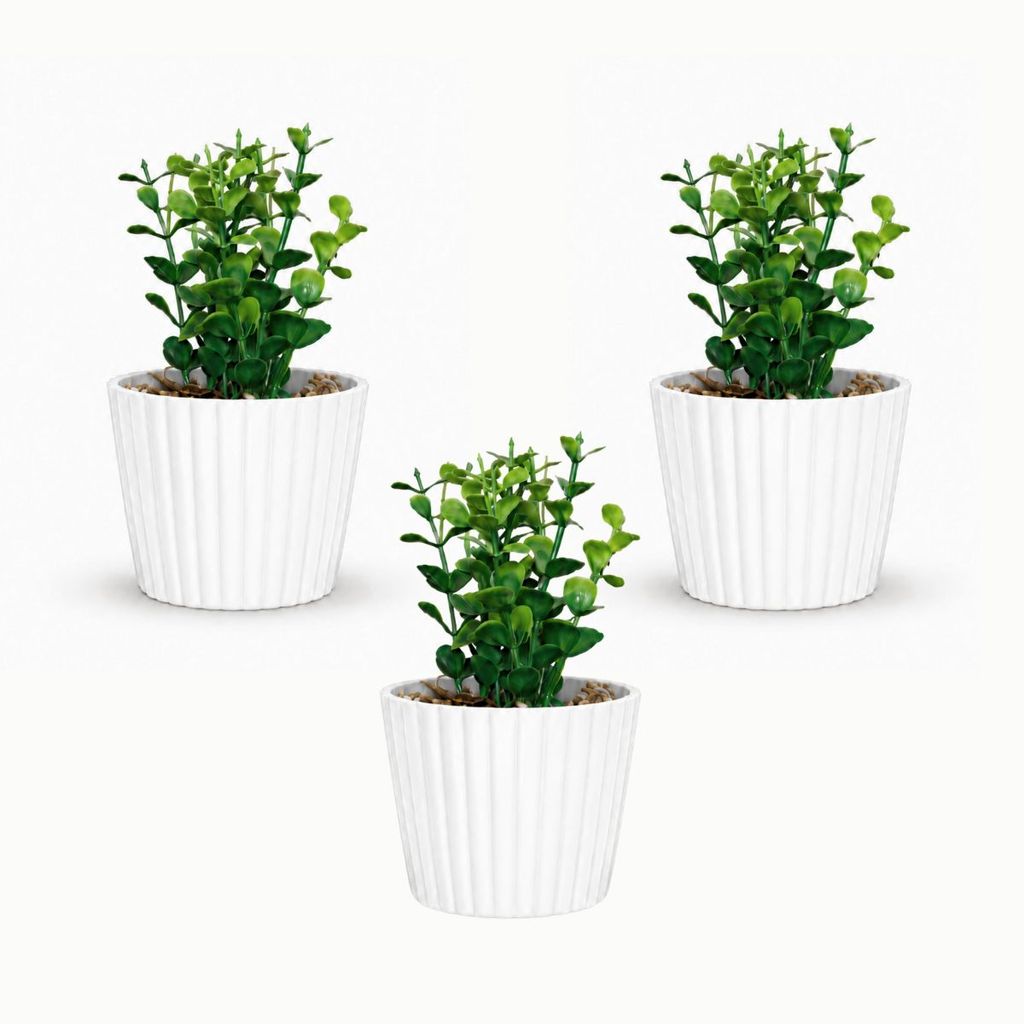 Kit 3 Vasos Vasinhos Decorativos com Eucalipto Artificial para Casa