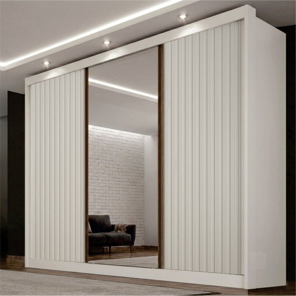 Guarda-Roupa para Casal com Espelho San Marino 100% MDF Branco Branco