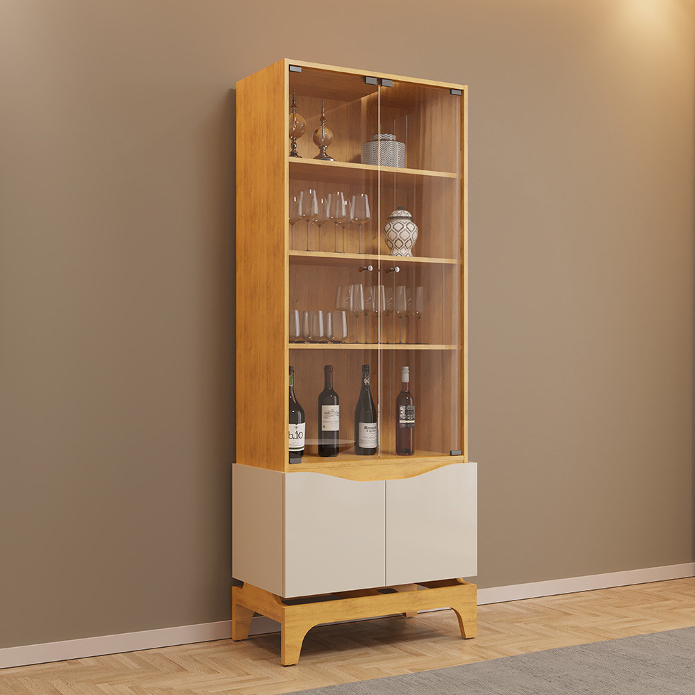 Cristaleira de Madeira com Vidro Para Sala de Jantar Bar Clarice D05 Cedro Off White - Lyam Decor