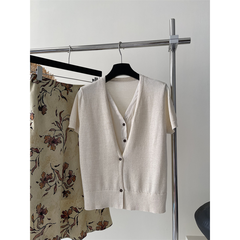 JAYT elegante temperamento japonês fio de papel falso camisola de duas peças francês solto sentir inteligente manga curt