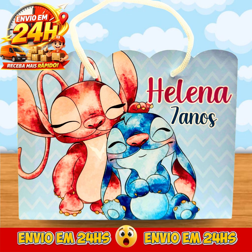 Sacolinhas Stitch Personalizadas - Lembrancinhas Lilo e Stitch Infantil Premium com Nome e Idade
