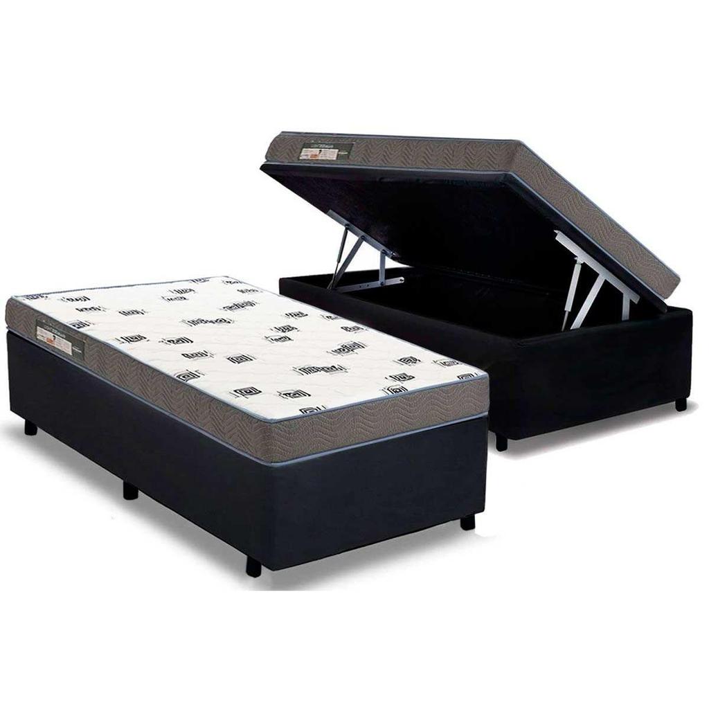 Conjunto Box Baú Solteiro: Colchão Espuma Ortobom D33 Light Saúde + Base CRC Suede Black(88x188)