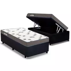 Conjunto Box Baú Solteiro: Colchão Espuma Ortobom D33 Light Saúde + Base CRC Suede Black(88x188)