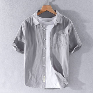 Camisa de verão masculina de manga curta algodão Ultra-fino solto japonês Casual All-Match cor sólida camisa de alta qua