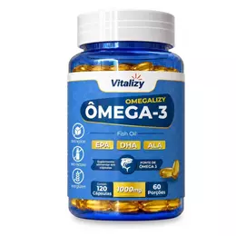 Ômega 3 120 Cápsulas Tripla Fonte 1000mg EPA DHA ALA Alto Teor Original Vitalizy