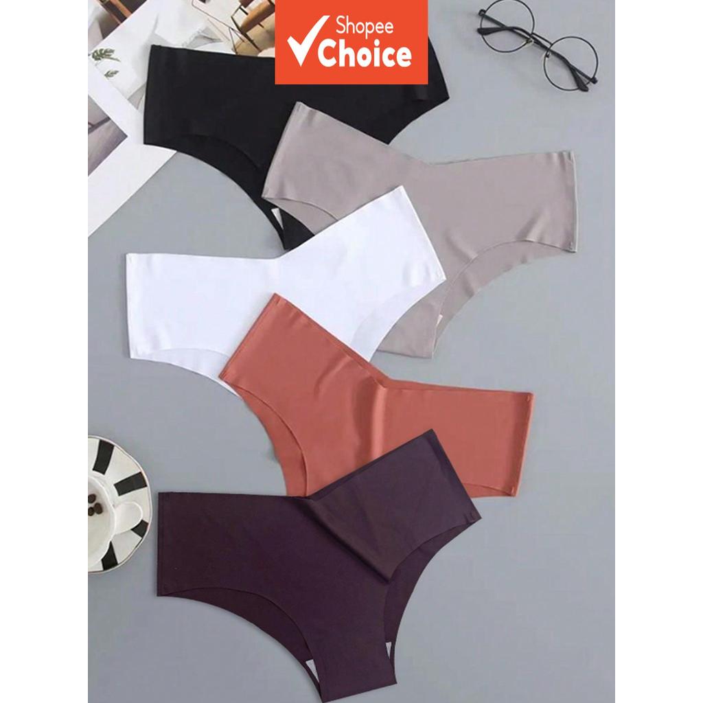 Kit 5 Pacotes De Cuecas De Cintura Média Sem Costura De Cor Sólida , Roupa Íntima Respirável Invisível De Seda Gelada Pa