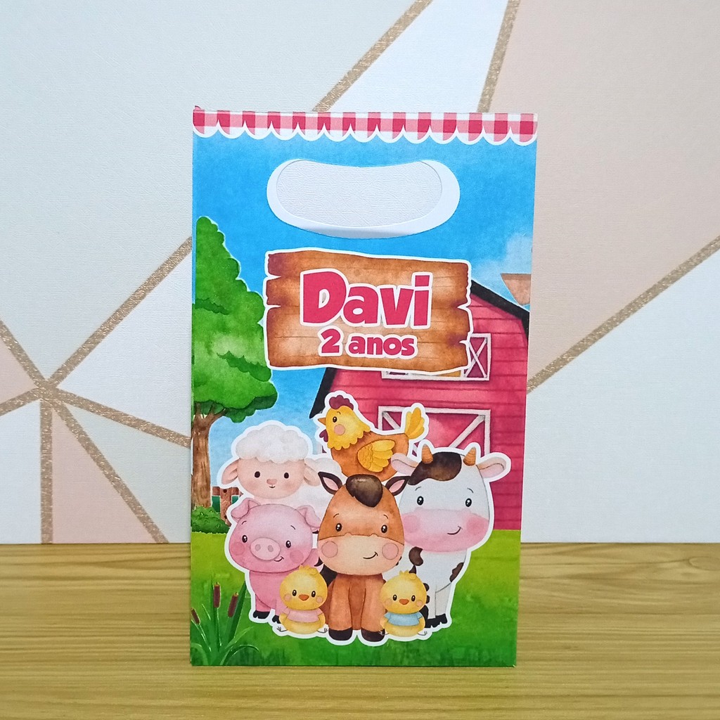 Sacolinha Personalizada Fazendinha Vermelho  | Lembrancinhas para Festa Infantil | Aniversário