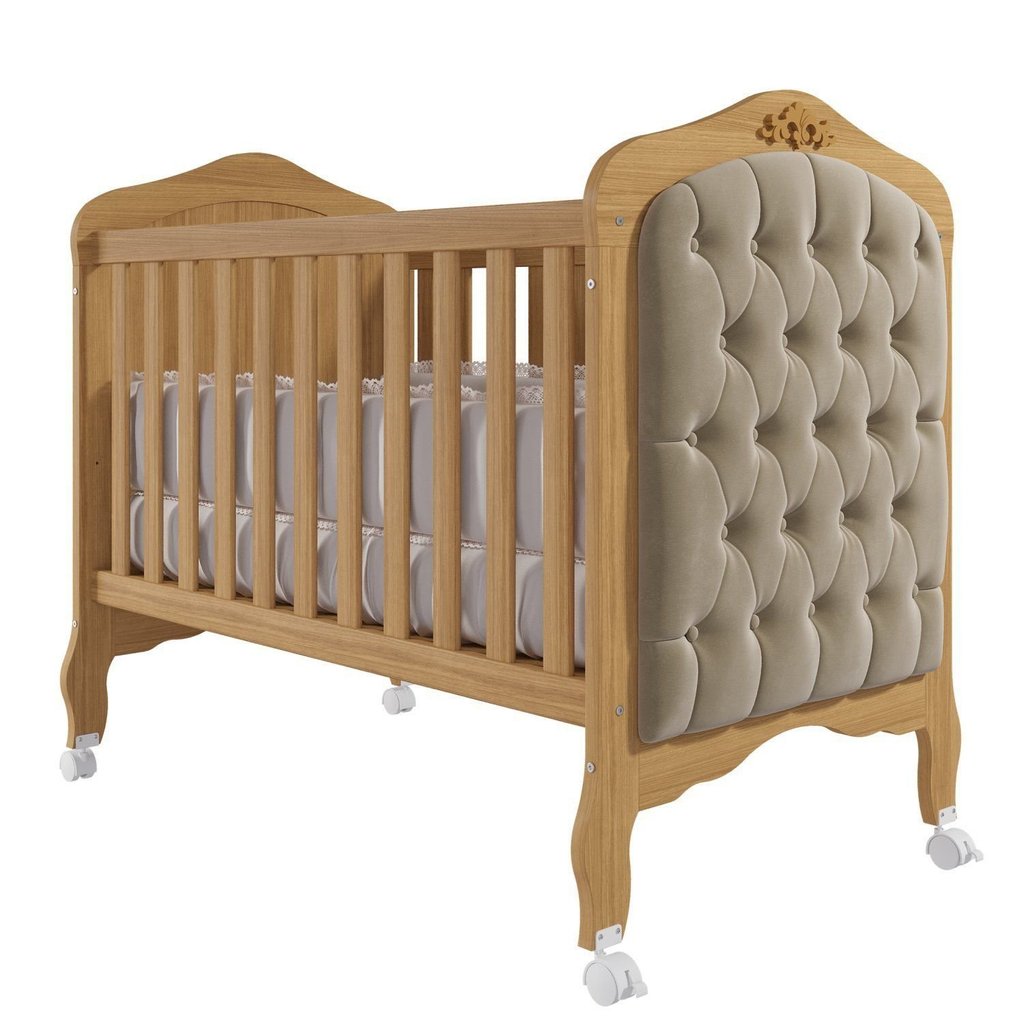 Berço Mini Cama com Capitonê Alegria Espresso Móveis Nature Nature/Suede