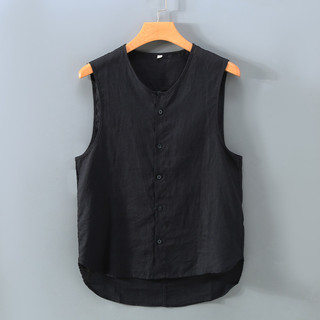 Novo estilo chinês puro linho masculino sem mangas colete de linho roupas masculinas respirável confortável 100% todo li