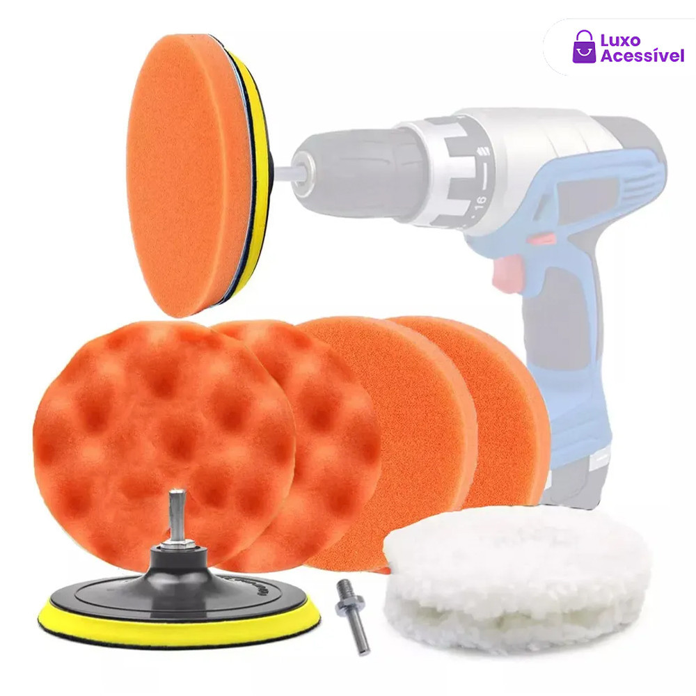 Kit de 7 Peças para Polimento Automotivo – Almofadas de Espuma e Lã em Microfibra