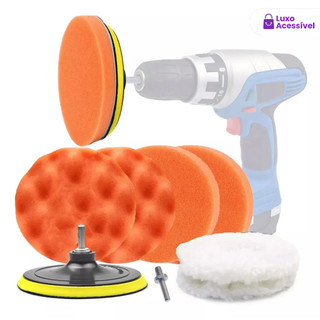 Kit de 7 Peças para Polimento Automotivo – Almofadas de Espuma e Lã em Microfibra