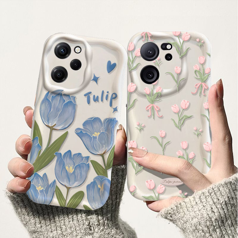 Capa Para Samsung Galaxy S26 Ultra S25 S24 Plus S26FE A17 A06 A07 A16 A56 M16 A36 A55 A15 De Silicone Com Flor De Tulipa