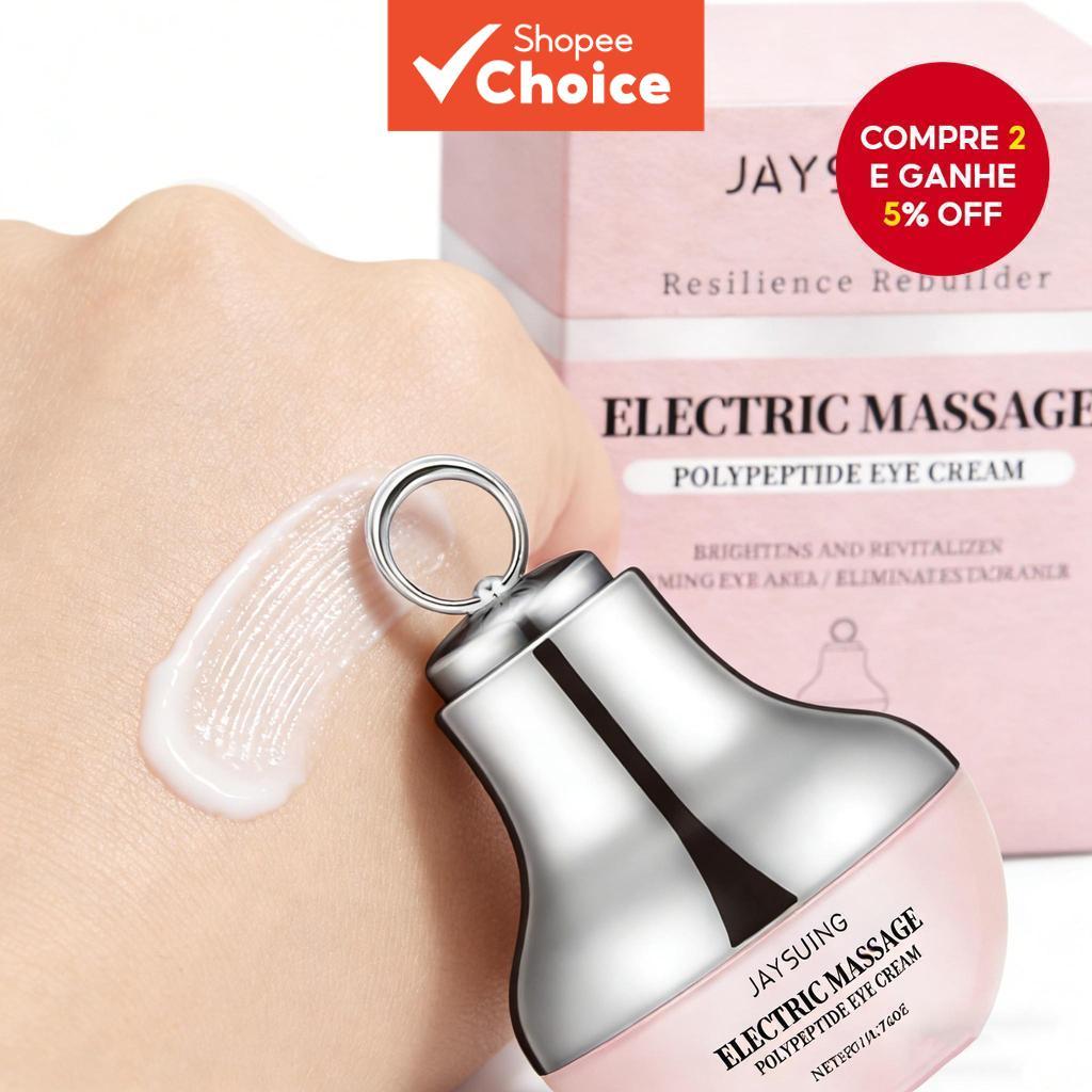 Sérum facial JaySuing aplicado na mão com aplicador massageador elétrico prateado em destaque