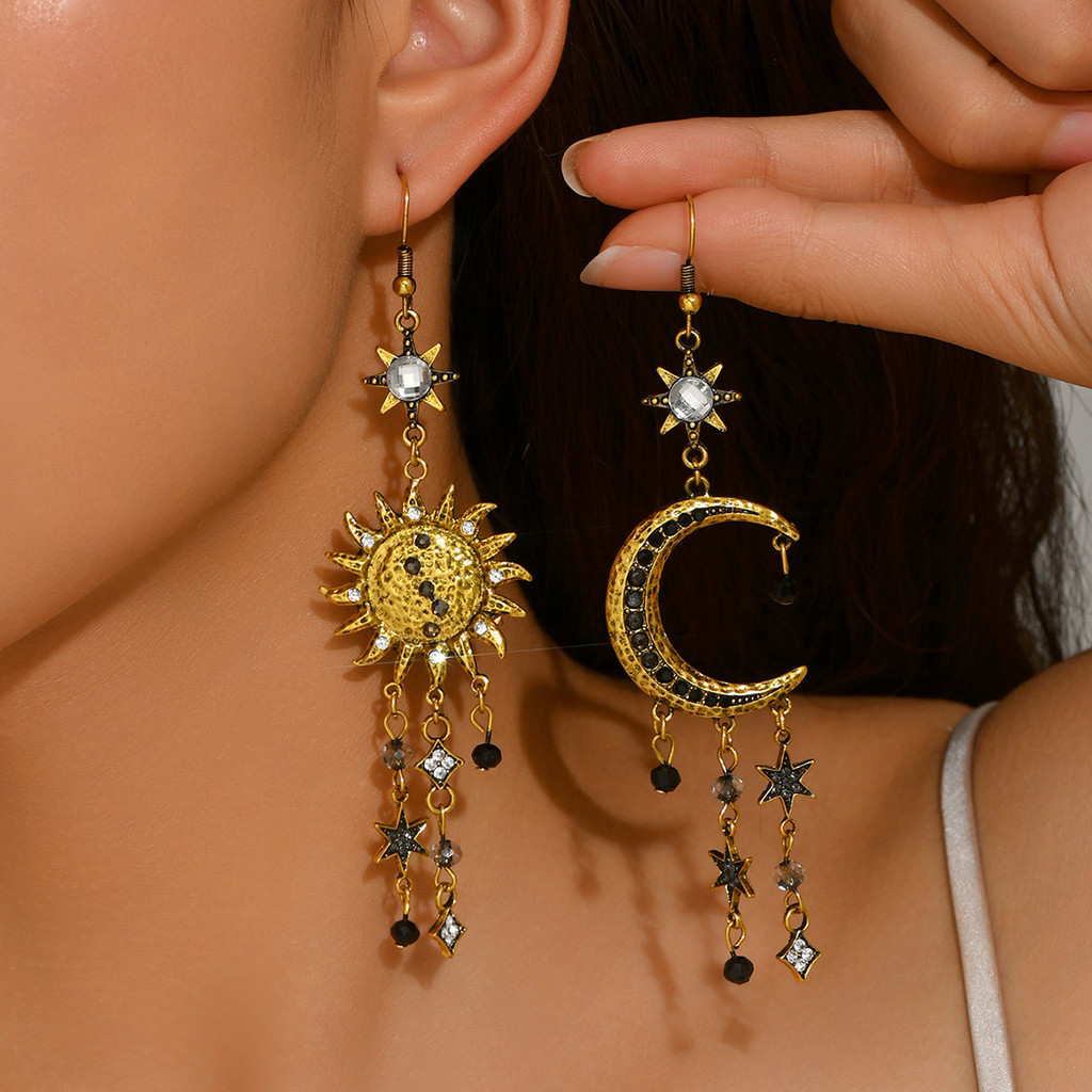 Brincos estilo Retro único sol menisco borla Design brincos de diamante All-Match pingente brincos femininos
