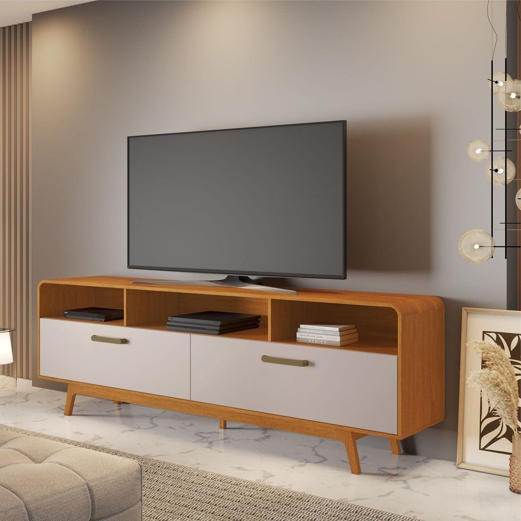 Rack para TV até 70 Polegadas MDF 200cm Pés em Madeira Maciça Cristal Candian X41CM Marrom