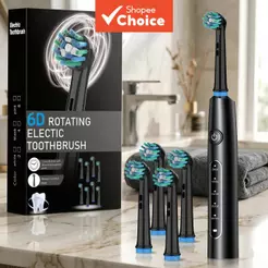 Escova de Dentes Elétrica Recarregável com Cabeça 6D Giratória, 5 Modos, Cerdas DuPont, À Prova d’Água IP67, Carga