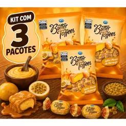 Kit Com 3 Balas Mastigável Butter Toffees Mousse de Maracujá Arcor 90g